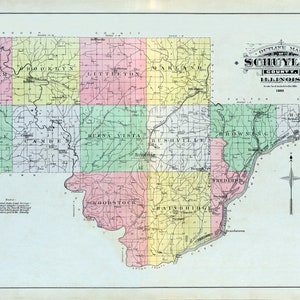 1892 Mappa della contea di Schuyler nell'Illinois