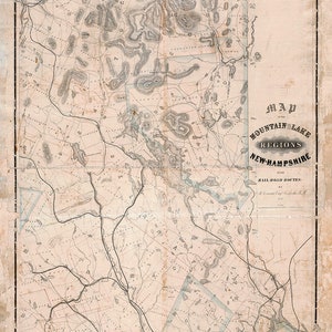 1852 Karte der Bergseeregionen New Hampshire