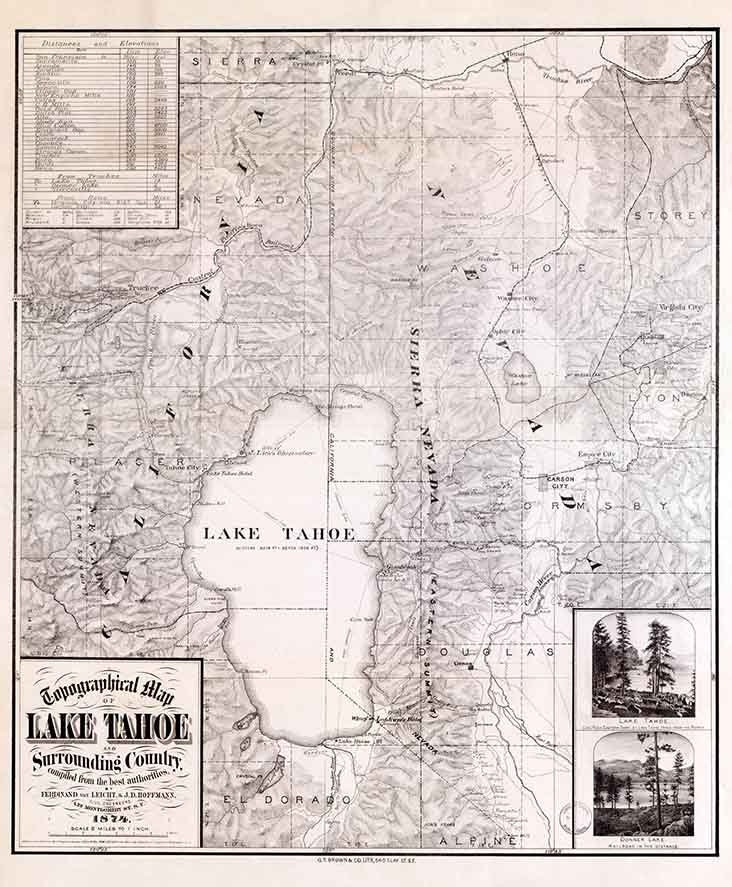 Mapa topográfico de 1874 del lago Tahoe, California