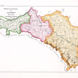 1859 Map of Provinces of Lviv Galicia in Austrian Empire