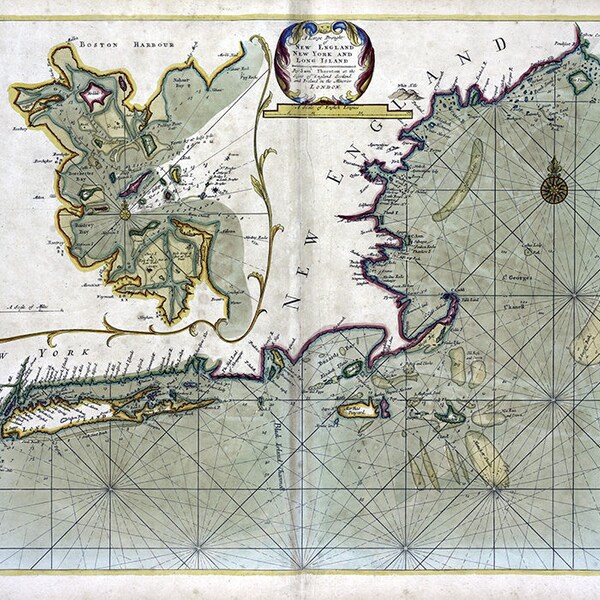 1702 Map of New England New York and Long Island