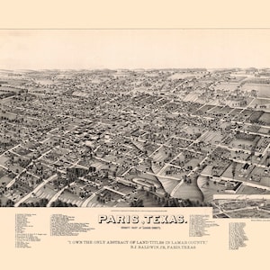 1885 Panorama-Karte von Paris Lamar County Texas