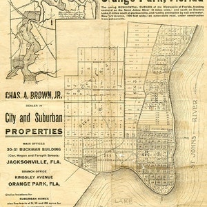 1910 Carte d'Orange Park Clay County en Floride
