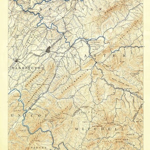 Topokaart uit 1891 van Roan Mountain Tennessee Johnson City