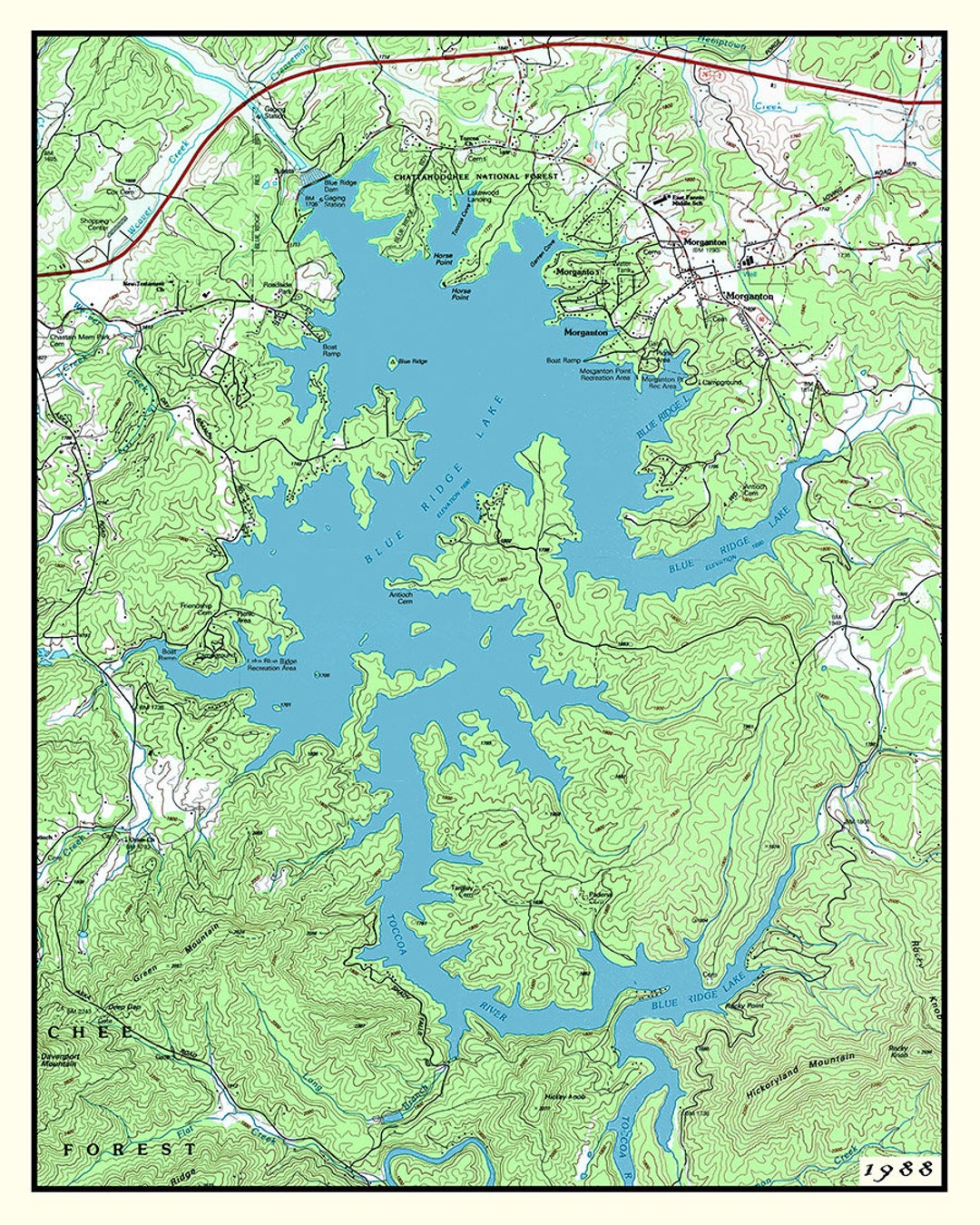 1988 Map of Blue Ridge Lake Etsy