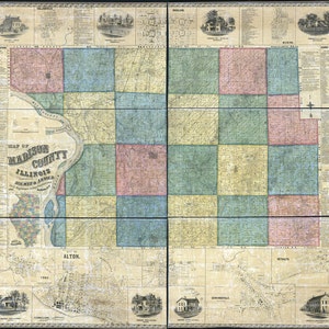 1861 Farm Line Map of Madison County Illinois Edwardsville