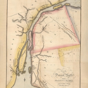 1813 Karte des Detroit River und des angrenzenden Landes