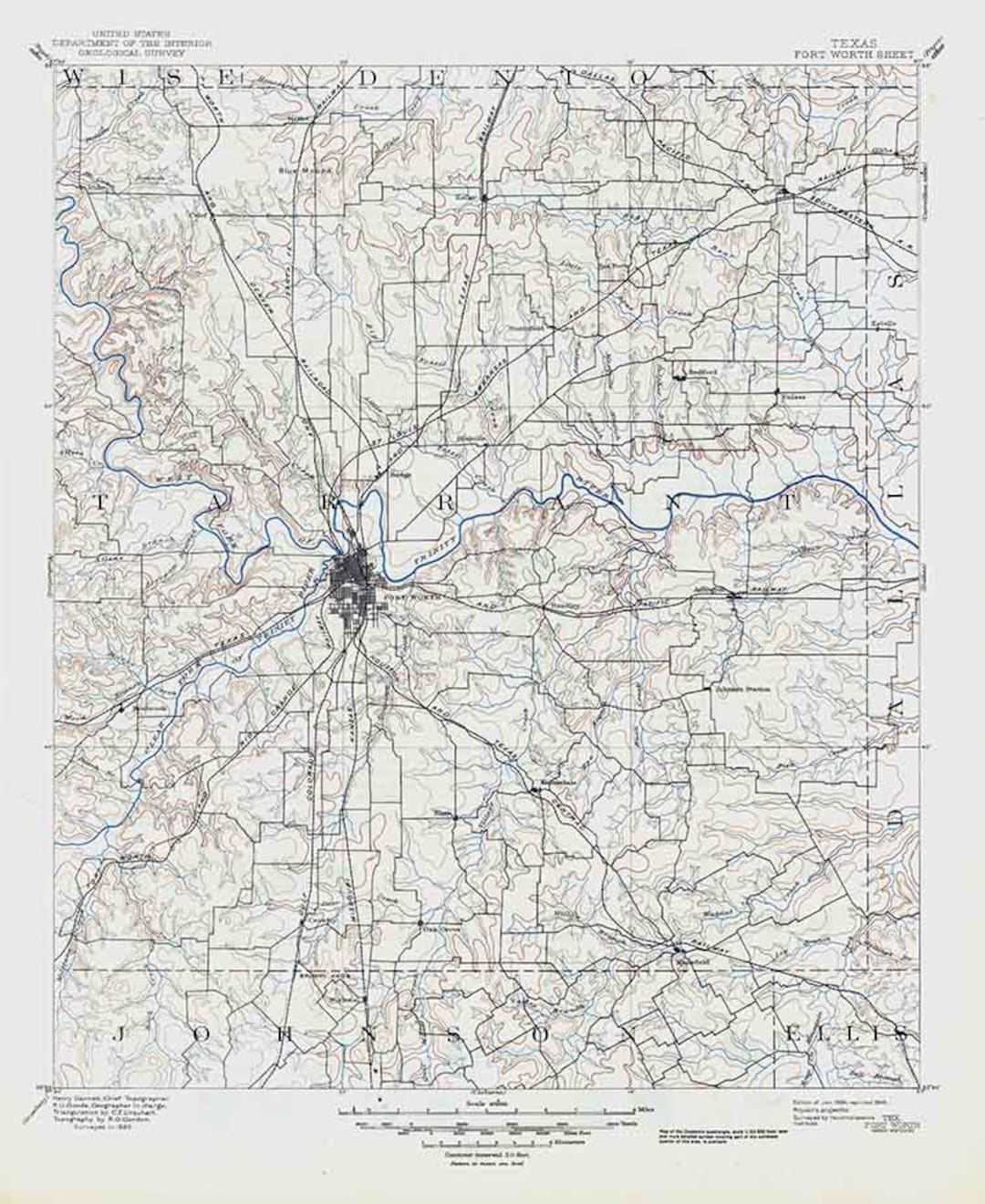 1894 Topo Map of Fort Worth Texas Tarrant Dallas Johnson Etsy