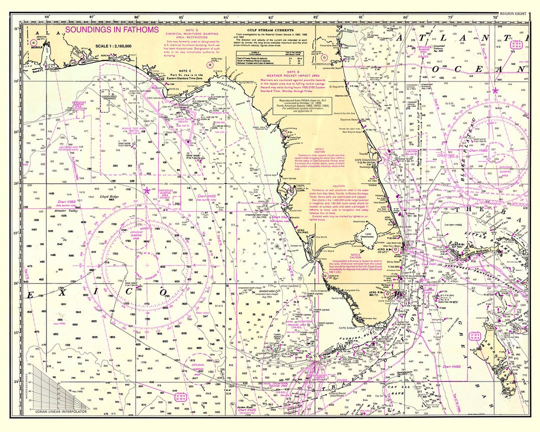 1996 Nautical Chart Map of the Florida Peninsula - Etsy
