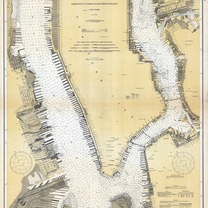 1919 Carta Náutica Mapa de los Ríos Hudson y East Nueva York Long Island 11 x 14