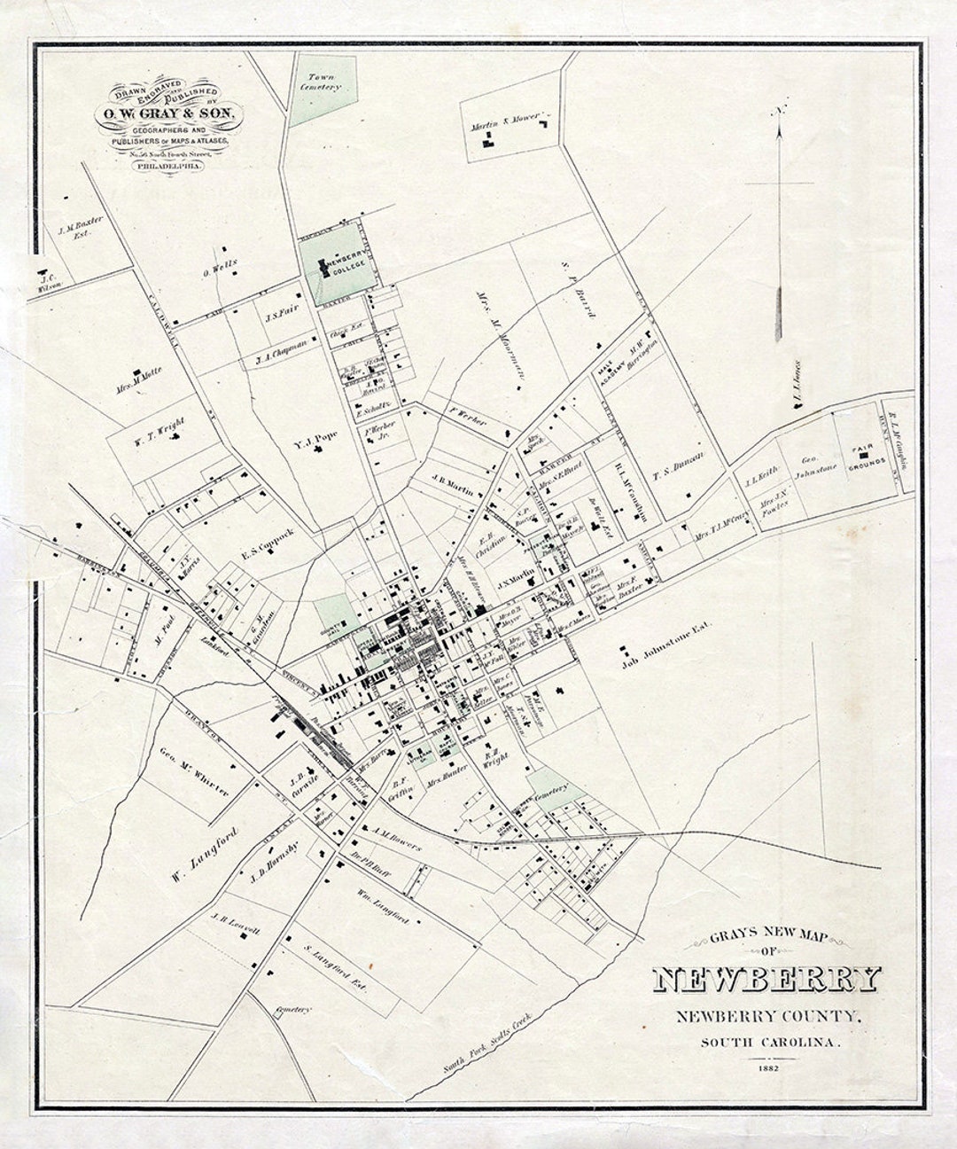 1882 Map of Newberry Newberry County South Carolina Etsy