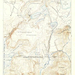 Carte topographique 1888 de Shoshone, Wyoming, lac Yellowstone, rivière Snake