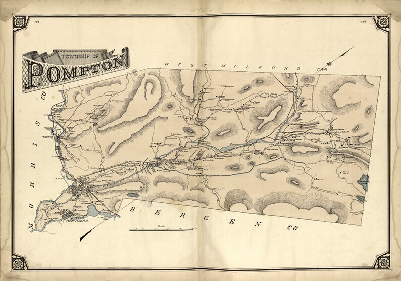 1877 Map of Pompton Township Passaic County New Jersey Etsy