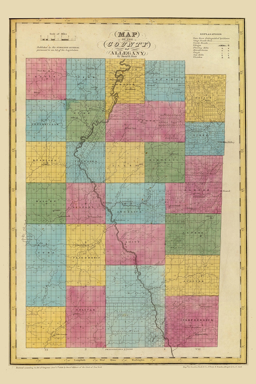 1829 Map of Allegany County New York Etsy