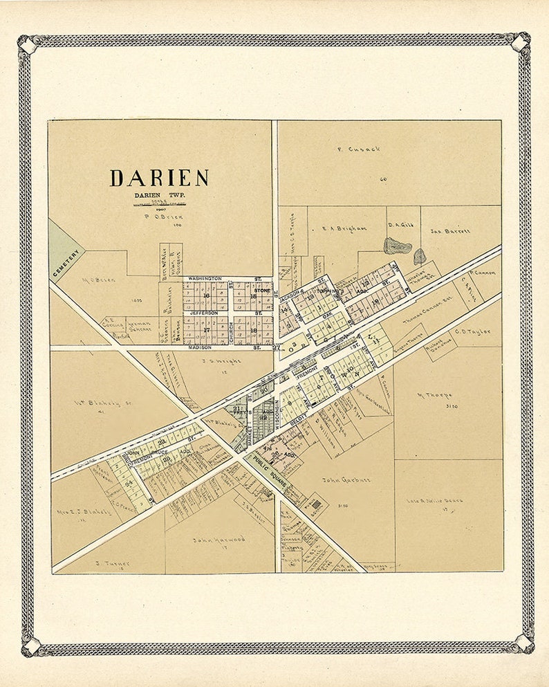 1907 Town Map of Darien Walworth County Wisconsin Etsy