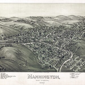 1897 Panorama Luftbild Karte von Mannington West Virginia & Oil Wells