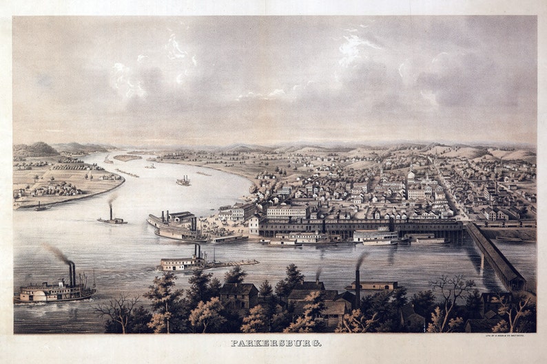 1861 Panoramic Map of Parkersburg West Virginia Etsy