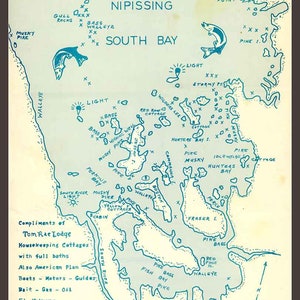 Années 1900, la carte du lac Nipissing South Bay Ontario Canada