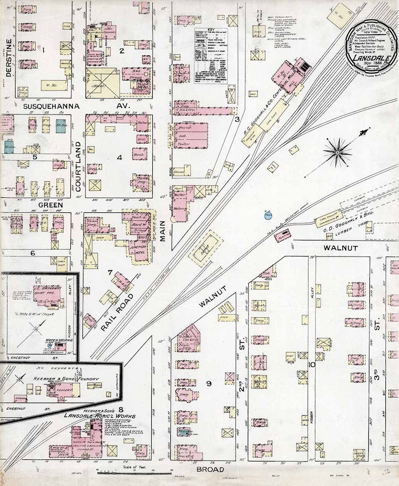 1886 Town Map of Lansdale Montgomery County Pennsylvania Etsy