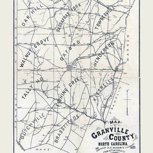 Carte 1880 du comté de Granville en Caroline du Nord