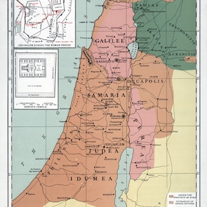 1912 Carte de la Palestine au temps de Jésus Jérusalem