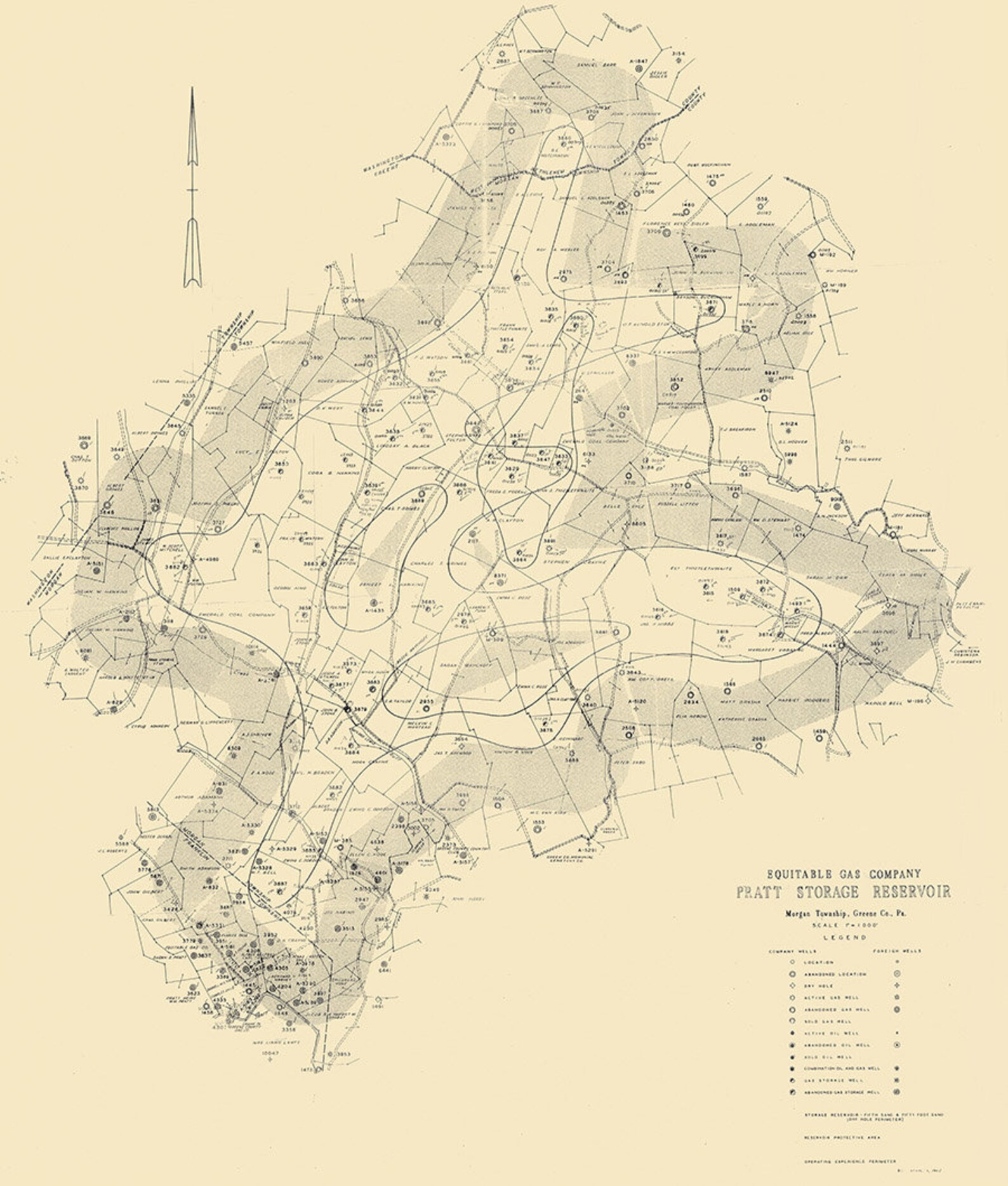 1962 Gas Well Map of the Pratt Storage Field Greene County Pennsylvania ...