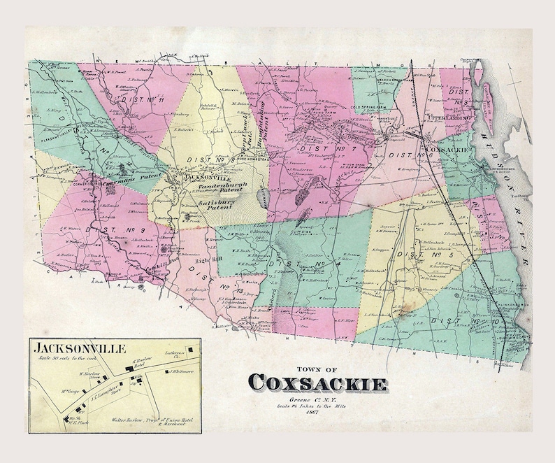1867 Town Map of Coxsackie Greene County New York Etsy Canada