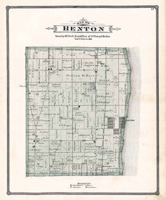 1885 Map of Benton Township Lake County Illinois Etsy