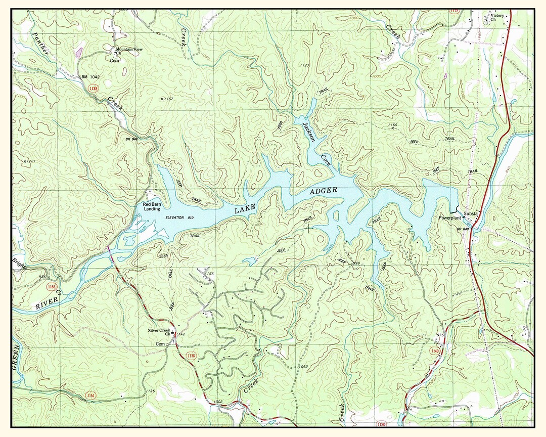 1990 Map of Lake Adger North Carolina Etsy