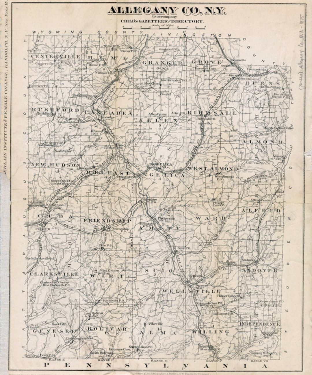 1875 Map of Allegany County New York