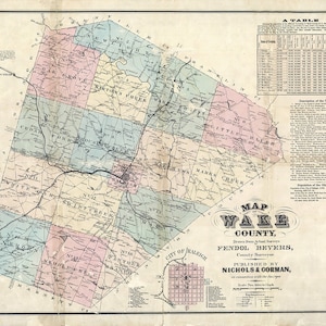 Carte 1871 du comté de Wake en Caroline du Nord