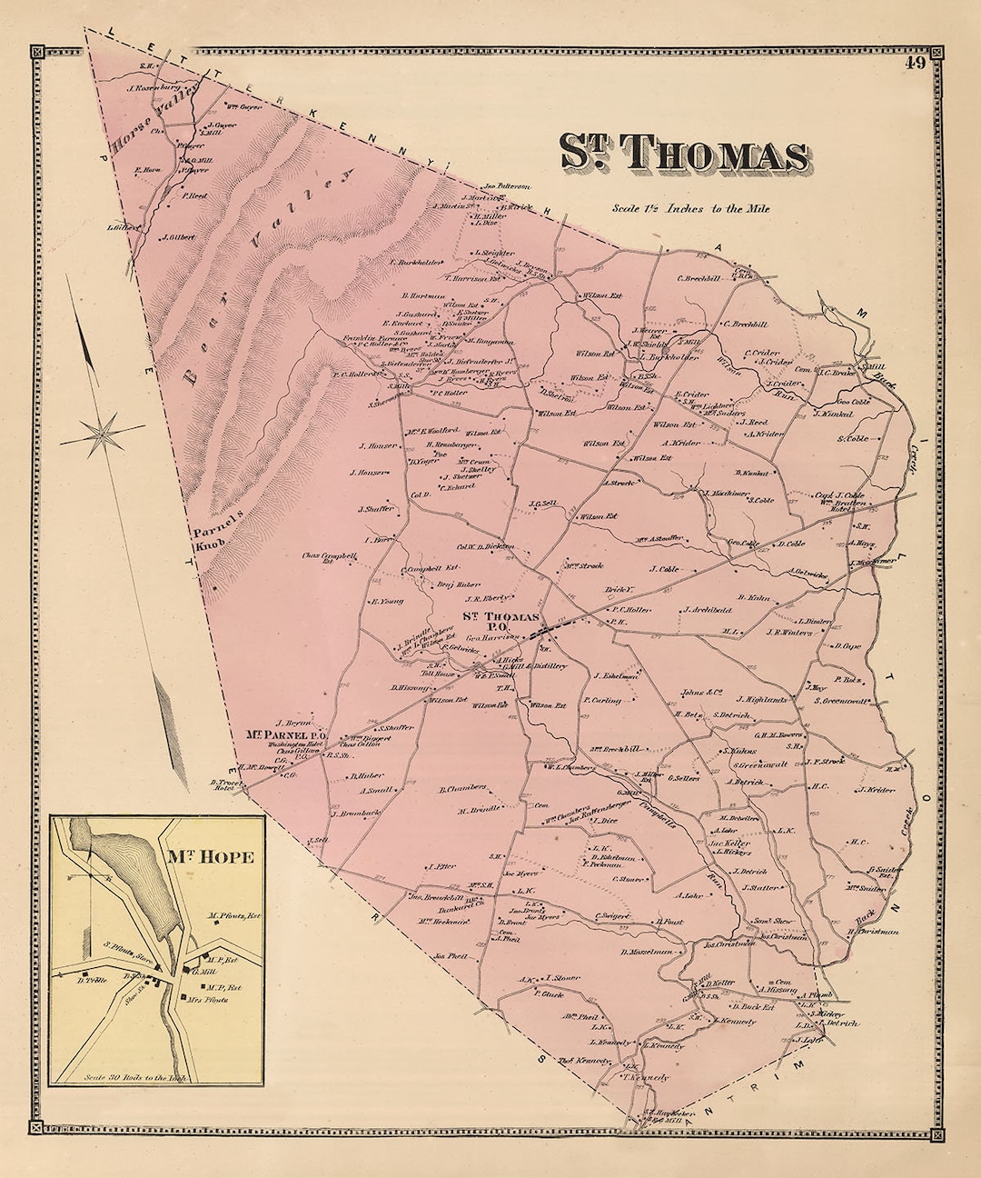 1868 Map of St Thomas Township Franklin County Pennsylvania Etsy