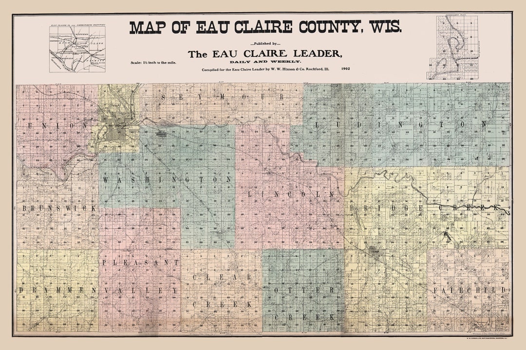1902 Map of Eau Claire County Wisconsin Etsy