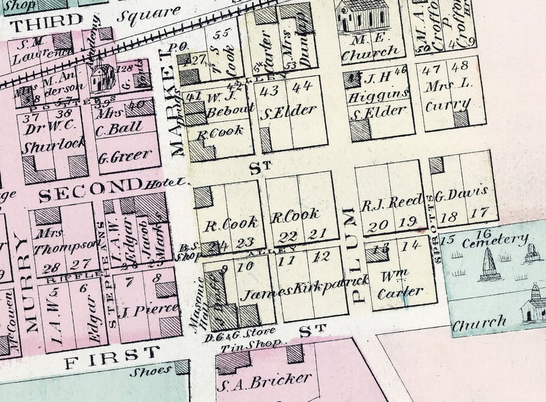 1876 Town Map of Darlington Beaver County Pennsylvania Etsy