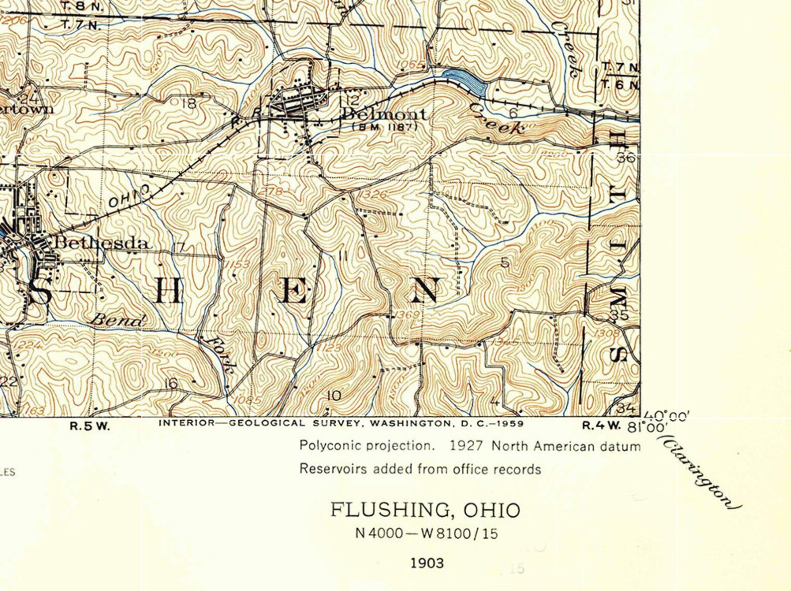 1903 Topo Map of Flushing Ohio Piedmont Reservoir Etsy