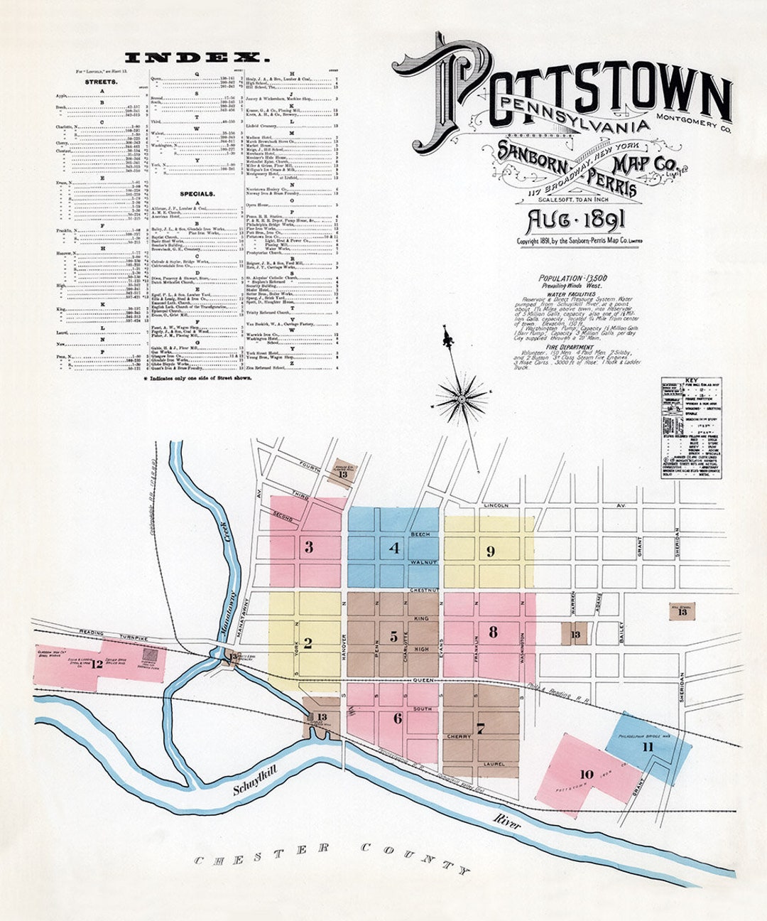 1891 Town Map of Pottstown Montgomery County Pennsylvania Etsy