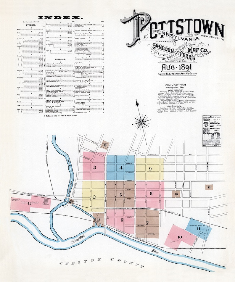 1891 Town Map of Pottstown Montgomery County Pennsylvania - Etsy