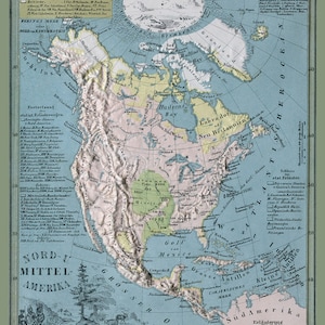 Carte en relief de l'Amérique du Nord et de l'Amérique centrale, 1864