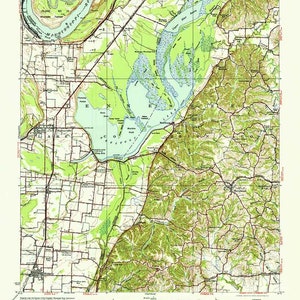 Topokaart uit 1939 van Reelfoot Lake Tennessee, Missouri