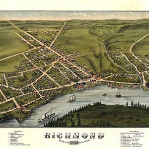 1878 Panoramakarte von Richmond Sagadahoc County Maine