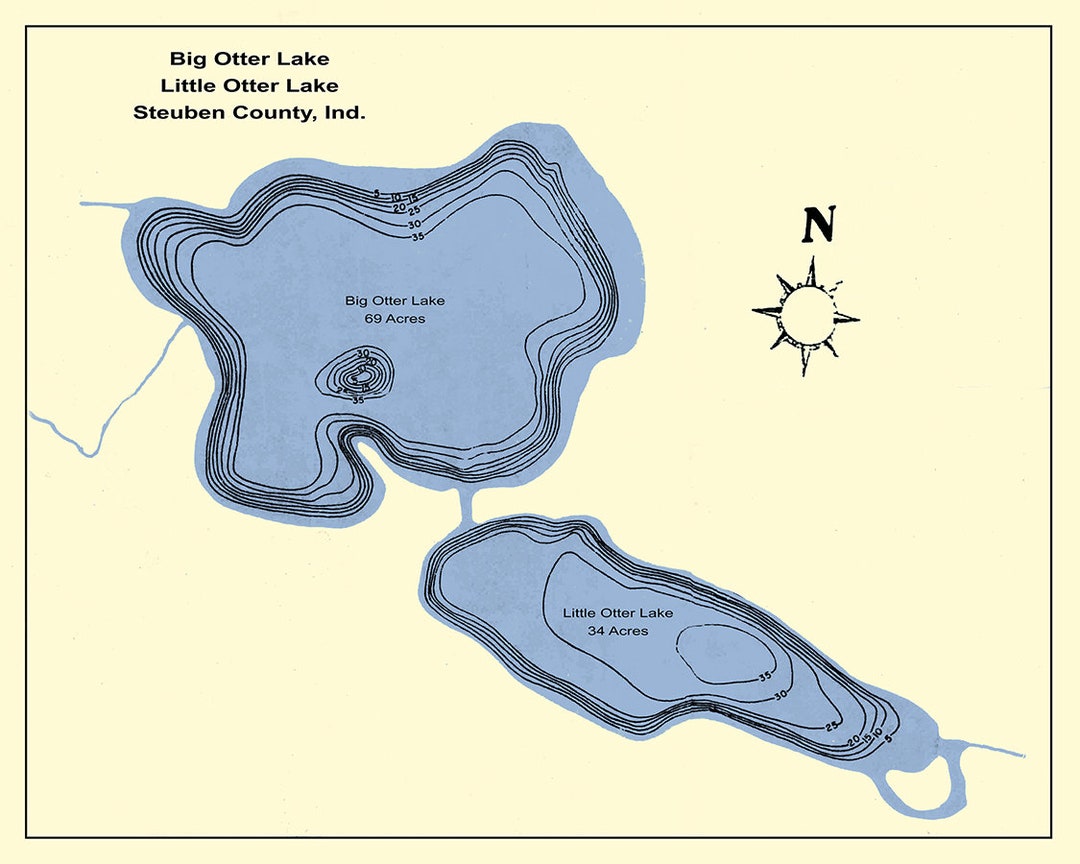 1950 Map of Big Otter and Little Otter Lake Steuben County Indiana - Etsy