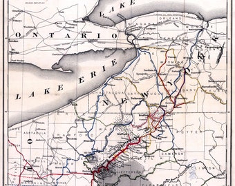 1882 Rail Road Map Pittsbug Bradford and Buffalo Railway & Oil Well Locations