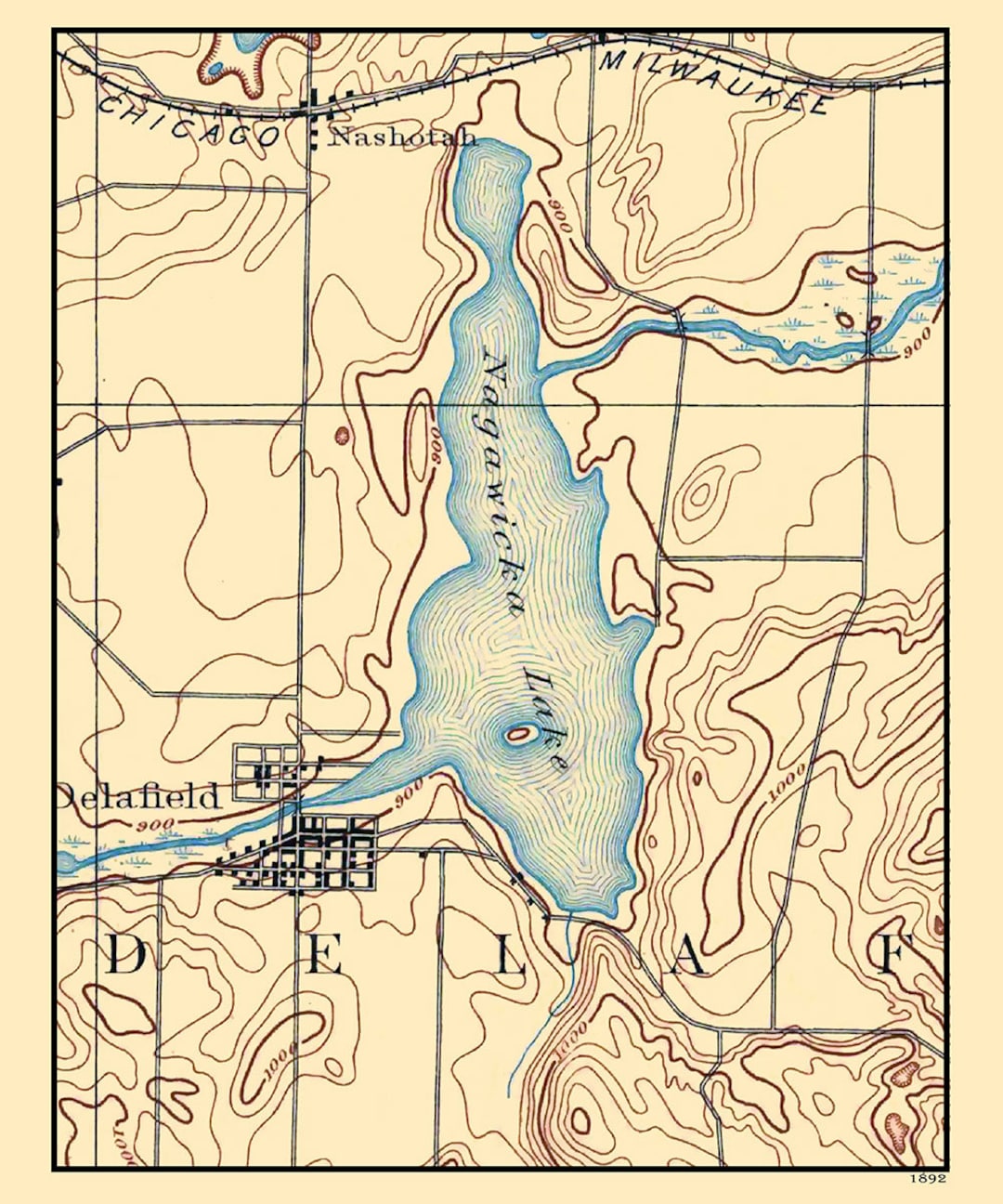 1892 Map of Nagawicka Lake Delafield Wisconsin - Etsy