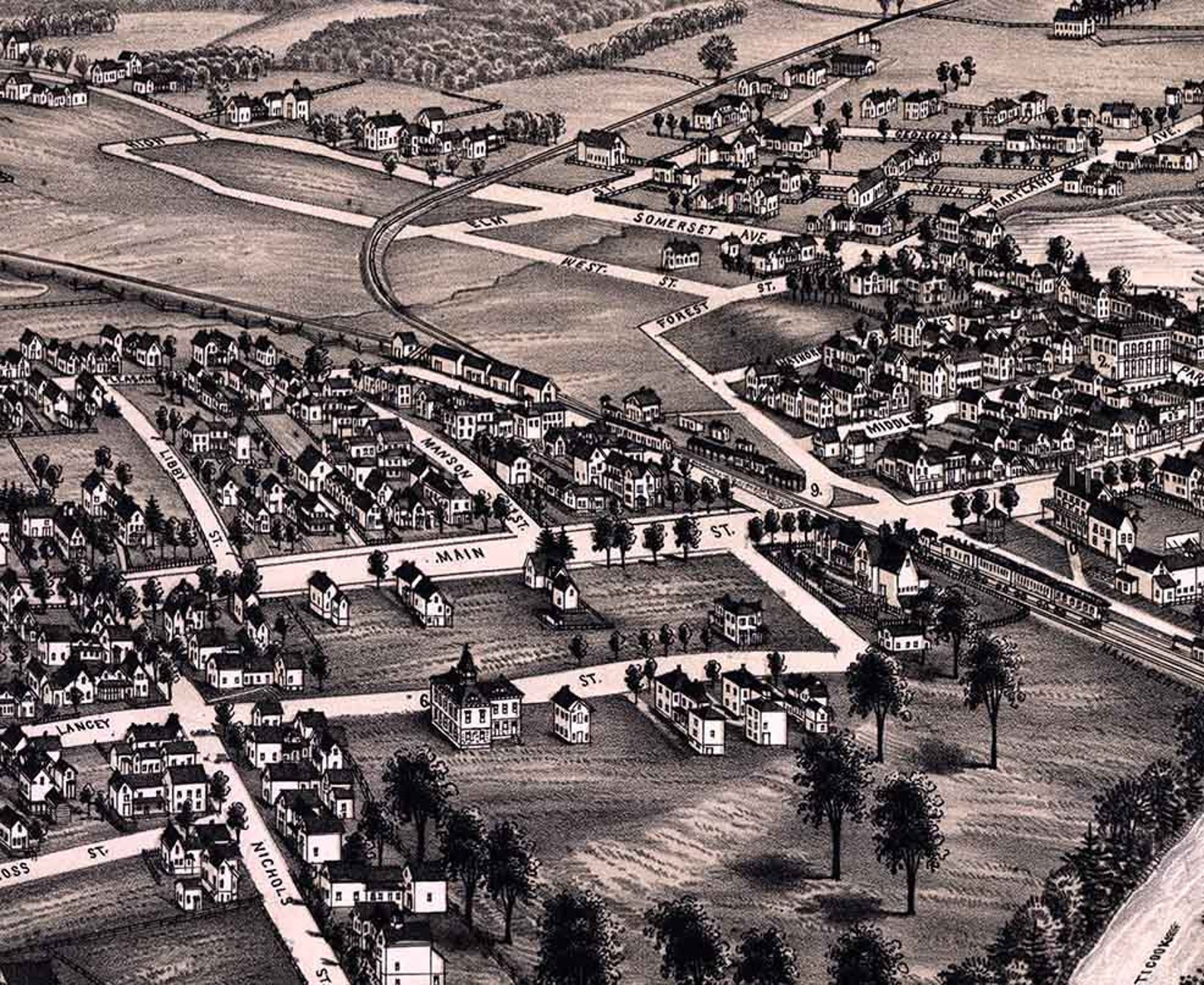 1889 Panoramic Map of Pittsfield Maine Etsy