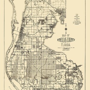 Kaart uit 1925 van Pinellas County, Florida, Tampa Bay Clearwater