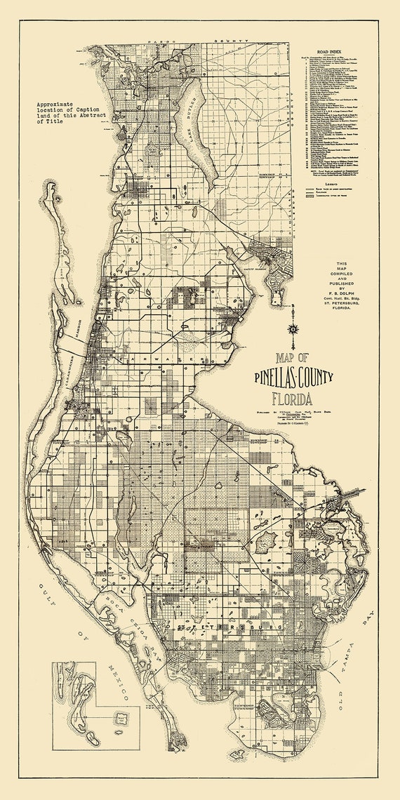 1925 Map of Pinellas County Florida Tampa Bay Clearwater - Etsy