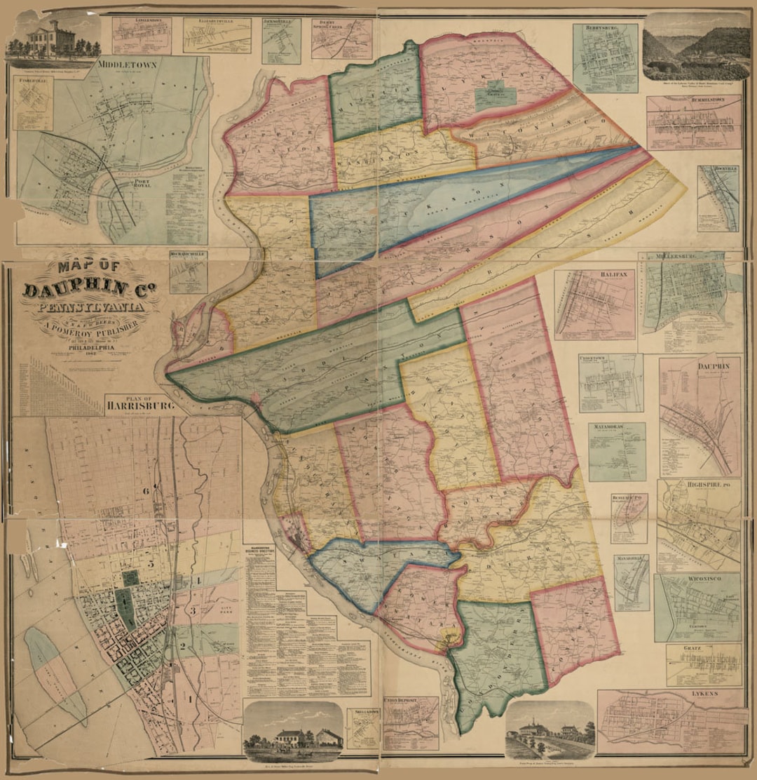 1862 Map of Dauphin County Pa From Actual Surveys Harrisburg - Etsy