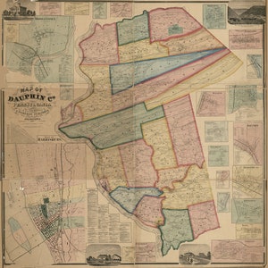 1862 Mapa del condado de Dauphin, Pensilvania, a partir de encuestas reales de Harrisburg