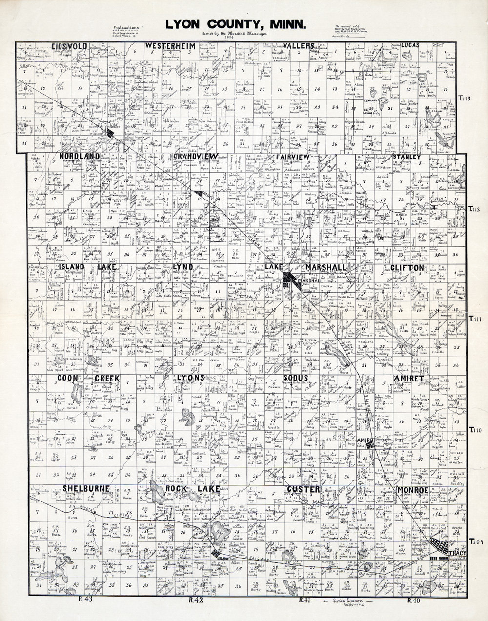1884 Farm Line Map of Lyon County Minnesota Marshall Etsy
