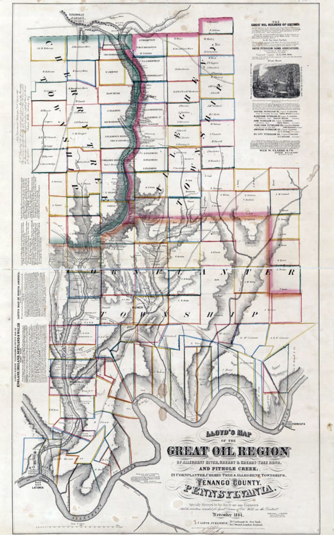 1864 Map of the Great Oil Region of Allegheny River Venango County